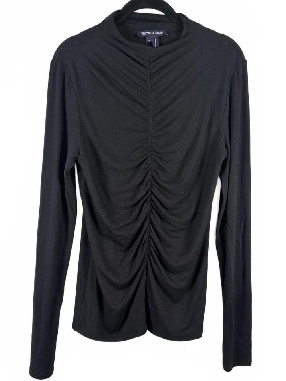 Veronica Beard Theresa Black Ruched Long Sleeve Mock Neck Turtleneck Sz Medium